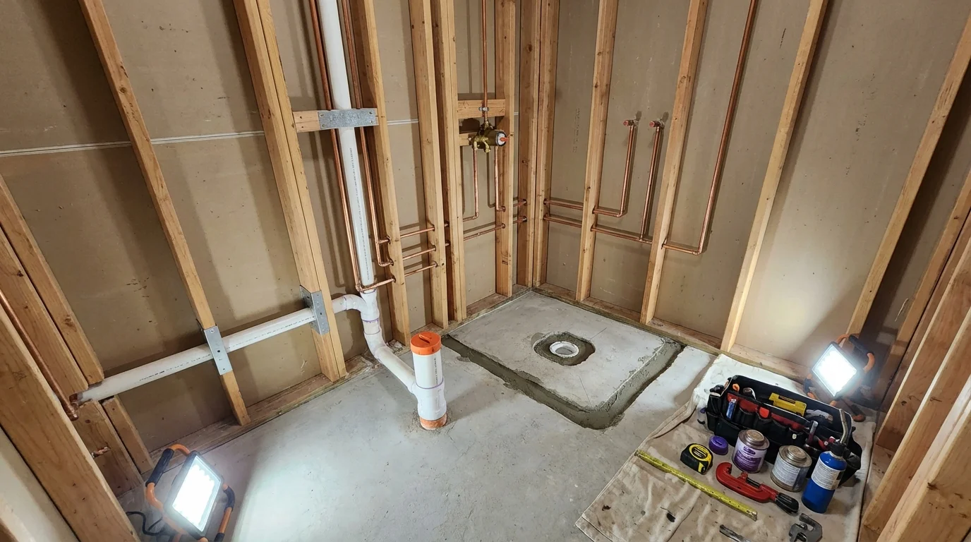 Bathroom rough-in plumbing during remodel by Johns Plumbing LLC in Cocoa