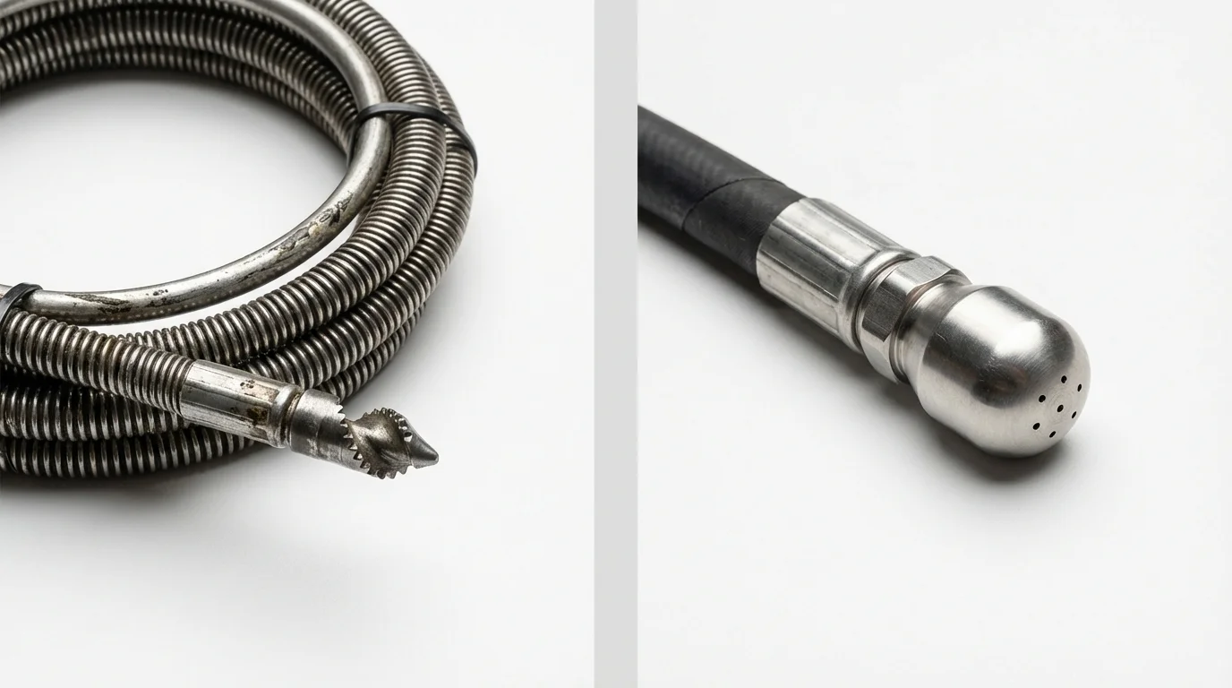 Drain snake cable and hydro jetting nozzle used for drain cleaning in Cocoa, FL